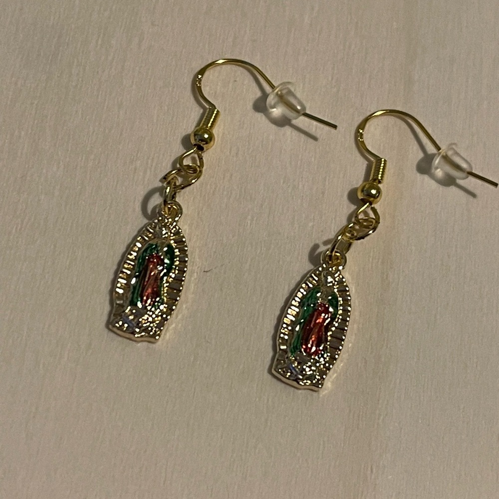 gold tone Our Lady of Guadalupe earrings